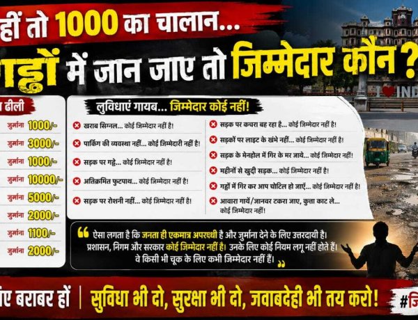 हेलमेट नहीं तो 1000 का चालान… लेकिन गड्ढों में जान जाए तो जिम्मेदार कौन?”