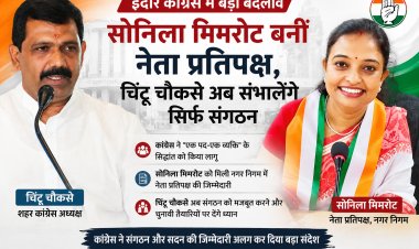 इंदौर कांग्रेस में बड़ा फेरबदल: सोनिला मिमरोट बनीं नेता प्रतिपक्ष, चिंटू चौकसे से छिना दूसरा पद