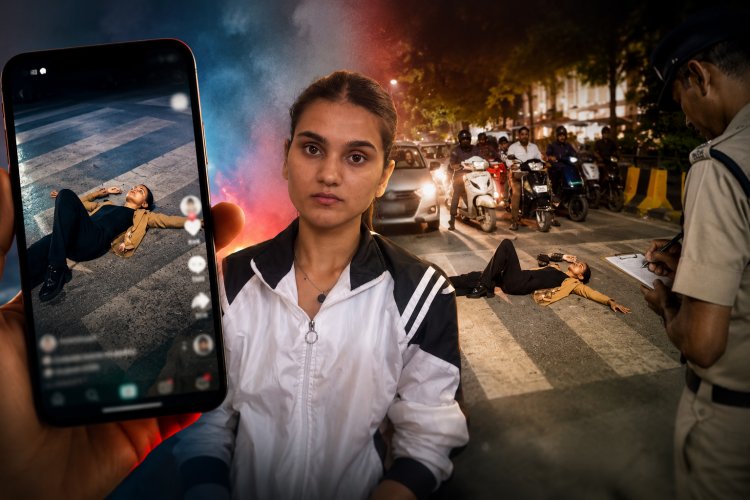 रील्स का ‘Clout Chase’ पड़ा भारी! इंदौर के चौराहे पर लेटी ‘इंस्टा क्वीन’, पुलिस ने काटा ऐसा चालान कि वायरल हो गया ‘सॉरी वीडियो’